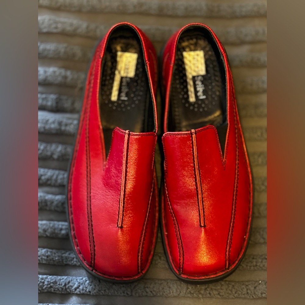 Clarks Red Leather Slip-On Shoes